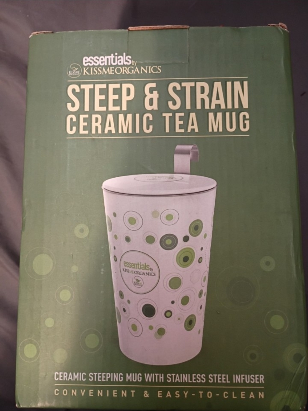 Brand New Essentials by Kiss Me Organics Green Steep & Strain Ceramic Tea Mug